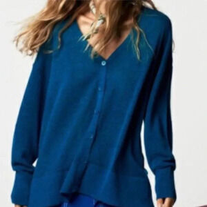 Zara Wool Alpaca Blend V-Neck Oversized Lightweight Cardigan teal blue sz medium